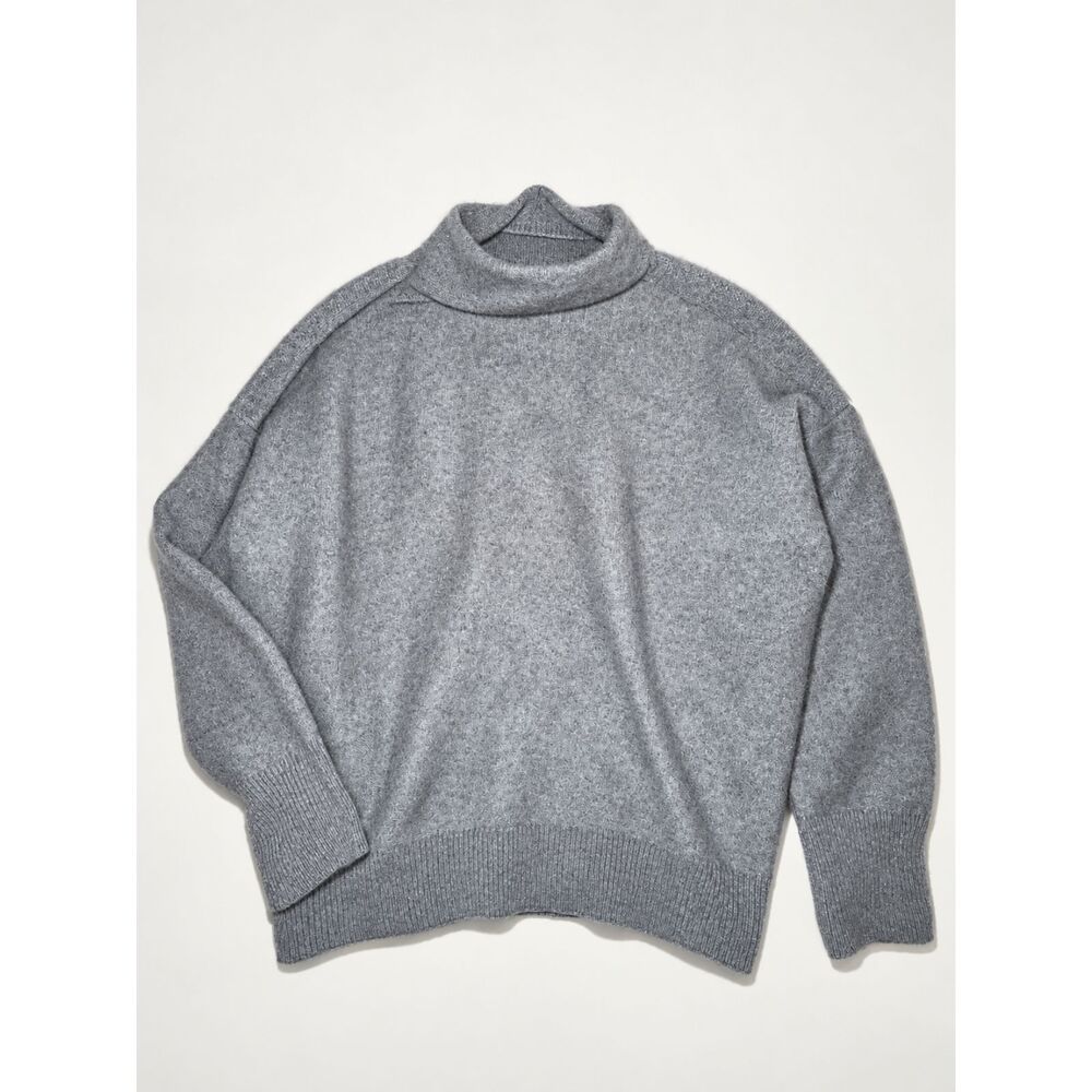 Vince Gray 100% Cashmere Funnel Neck Sweater Womens Large Ribbed Trim
